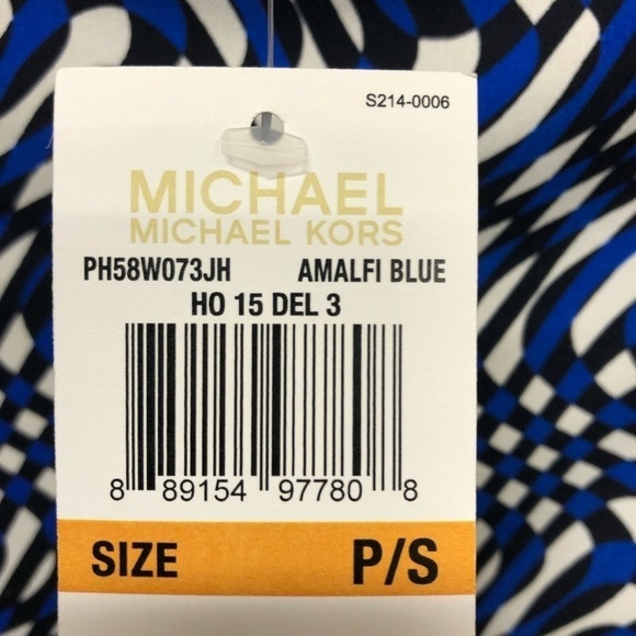 MICHAEL KORS MERCEER LONG SLEEVE BORDER PRINT SLINKY JERSEY SHIFT DRESS PETITE S - Picture 4 of 6